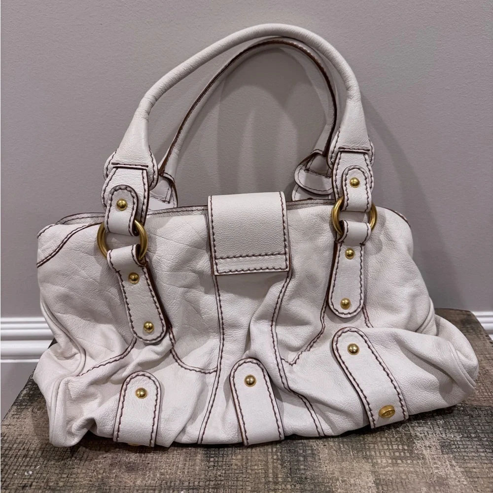 Valentino Garavani Off White Rock Studded Shoulder Leather Bag - Picture 2 of 5